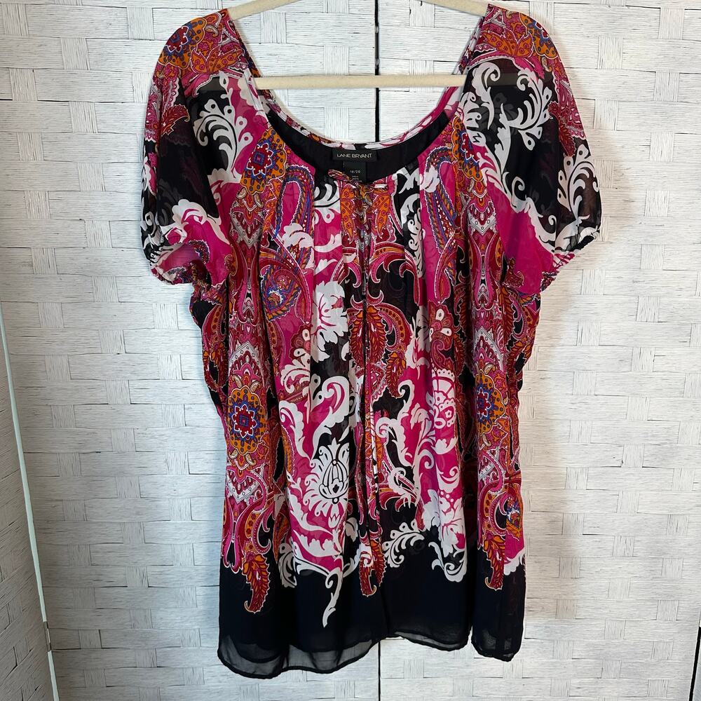 Lane Bryant women's blouse, colorful peasant, bohemian hippie paisley plus size